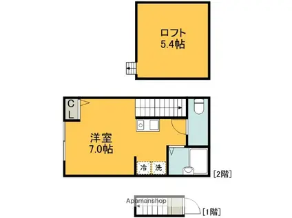 バーミープレイス調布Ⅱ(ワンルーム/2階)の間取り写真