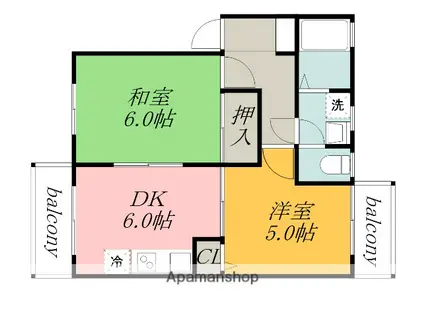 ベラカーサ白糸台(2DK/1階)の間取り写真