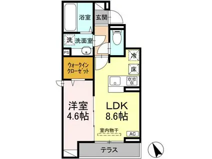 Dアセット飛田給(1LDK/1階)の間取り写真