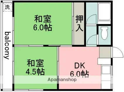 第2コーポ飯倉(2DK/2階)の間取り写真