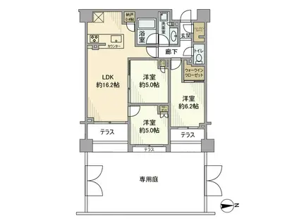 クレヴィア成城(3LDK/1階)の間取り写真