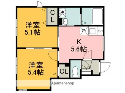 メゾンジェム(2K/1階)の間取り写真