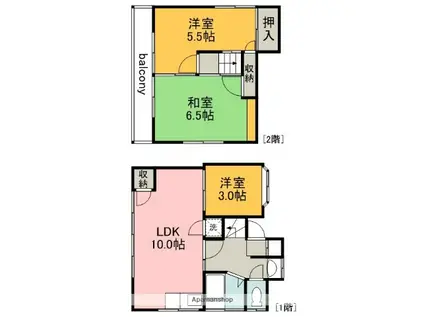 京王電鉄京王線 仙川駅 徒歩16分 2階建 築61年(3LDK)の間取り写真