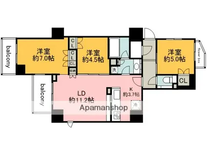 アトラス国領サウスタワーH棟(3LDK/2階)の間取り写真