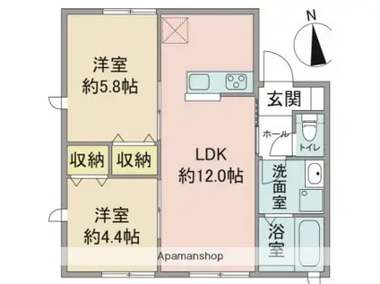 バンヤン(2LDK/2階)の間取り写真