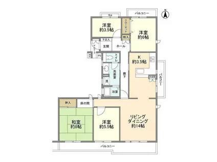 ホームタウン貝取2-8-1号棟(4LDK/5階)の間取り写真