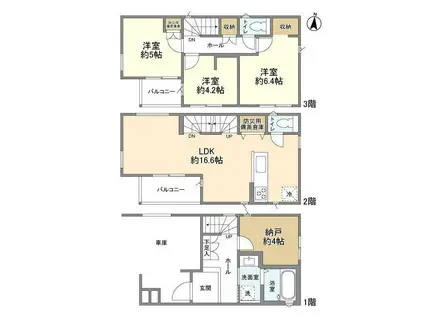 京王電鉄相模原線 京王稲田堤駅 徒歩9分 3階建 築1年(3SLDK)の間取り写真