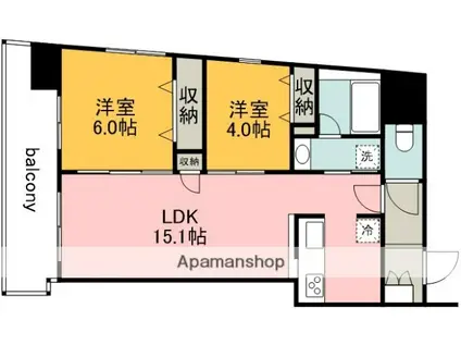 JANUS府中(2LDK/4階)の間取り写真