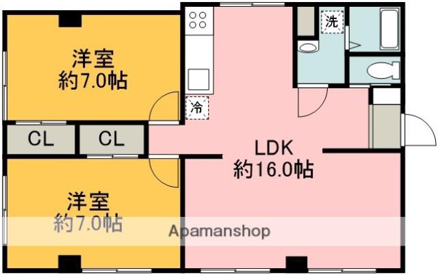 慶成ビル(2LDK/3階)の間取り写真