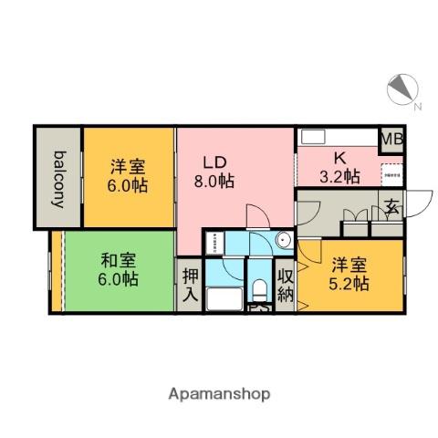アンディヴェール(3LDK/2階)の間取り写真