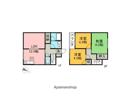 テラスハウスもえぎ野(3LDK)の間取り写真