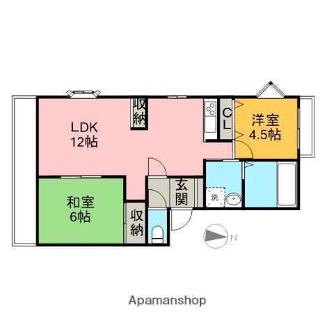 プランドール美しが丘(2LDK/3階)の間取り写真