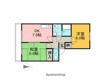 アムール(2DK/2階)の間取り写真