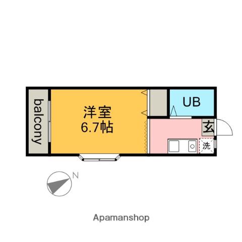 フラットF(1K/1階)の間取り写真