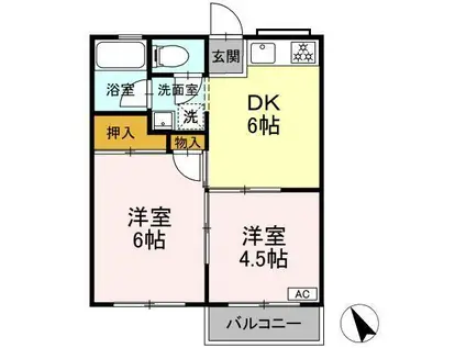 コーポふじII(2DK/2階)の間取り写真