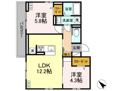 エリオント町田中町(2LDK/2階)の間取り写真