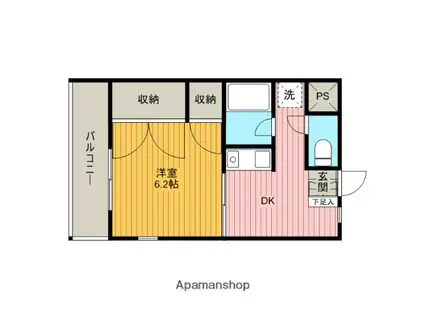 ピアレス中央林間(1DK/2階)の間取り写真