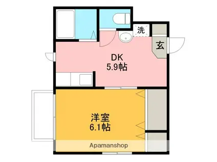 メルベーユシェソワ(1DK/2階)の間取り写真