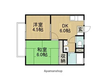 サンガーデン下溝B(2DK/2階)の間取り写真