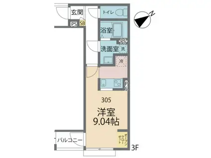 カインドネス矢部(1K/3階)の間取り写真