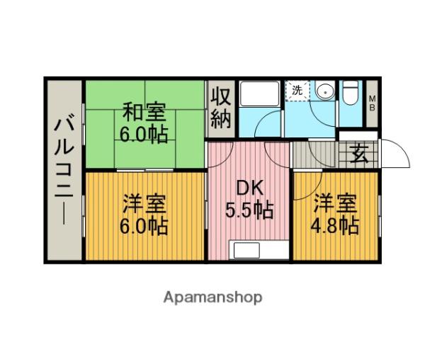 カーサ千代田(3DK/2階)の間取り写真