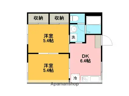 シャトーひらもと(2DK/1階)の間取り写真