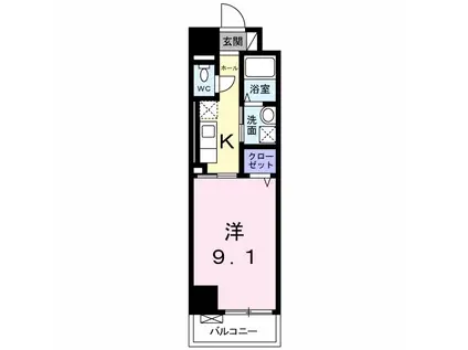 グランディール南大沢(1K/6階)の間取り写真