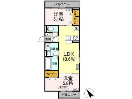 D-ROOM松木B(2LDK/2階)の間取り写真