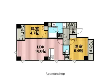 ビラ・アペックス相模原(2LDK/9階)の間取り写真