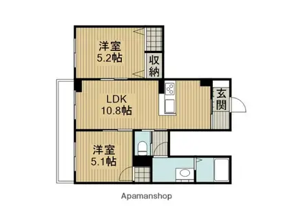 シャトル(2LDK/1階)の間取り写真