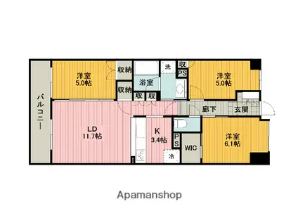 オハナ淵野辺ガーデニア(3LDK/12階)の間取り写真