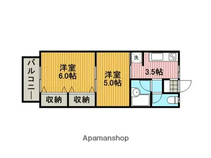 サニーヒルズ(2K/2階)の間取り写真