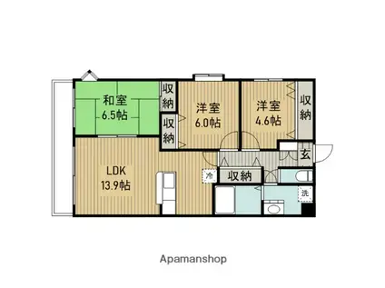 ジュイール鵜ノ森 東棟(3LDK/1階)の間取り写真