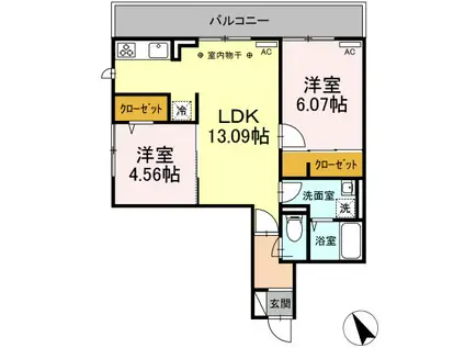 GRAND ESPOIR(2LDK/2階)の間取り写真