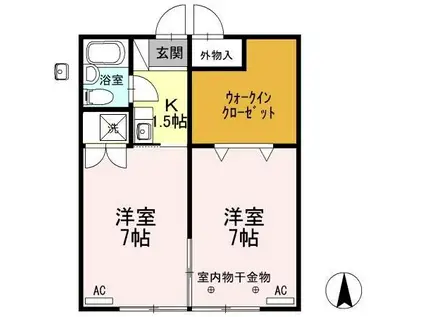 ハイツ井上C(2K/2階)の間取り写真