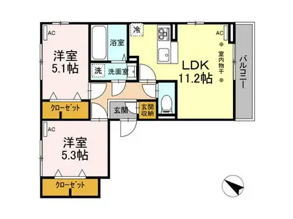 Dスクエア金森東(2LDK/3階)の間取り写真