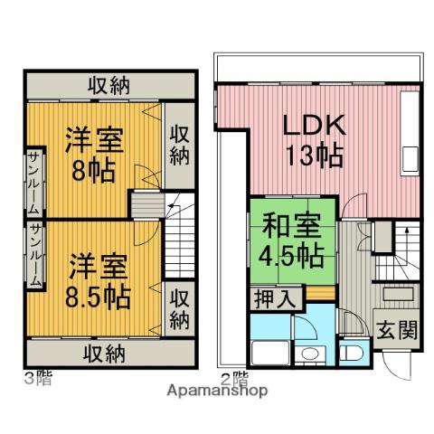 成塚アパート(3LDK/2階)の間取り写真
