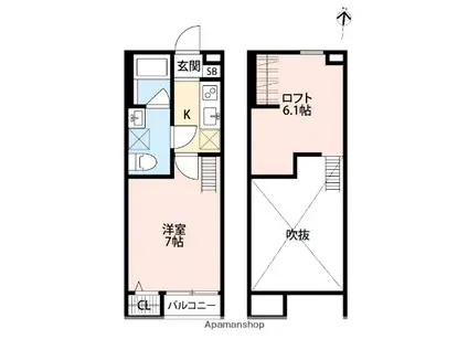 ジッリ中央林間(1K/2階)の間取り写真
