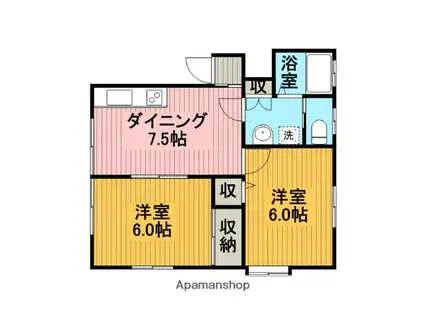 ルーミーつきみ野(2DK/1階)の間取り写真