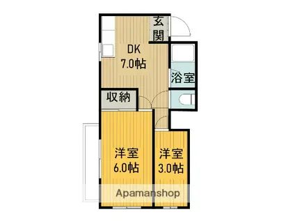 オークハイツ相武台(2DK/2階)の間取り写真