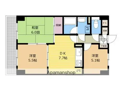 ライオンズマンション鹿沼公園(3DK/2階)の間取り写真