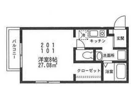 コーポさるいだ(ワンルーム/2階)の間取り写真