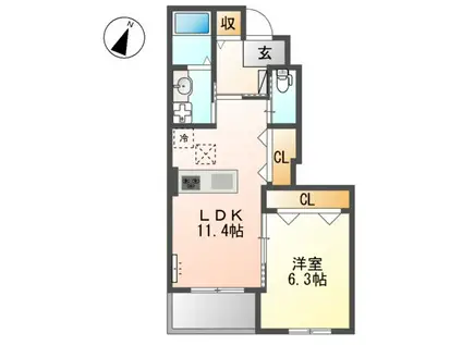 ルミナス ケイポート(1LDK/1階)の間取り写真