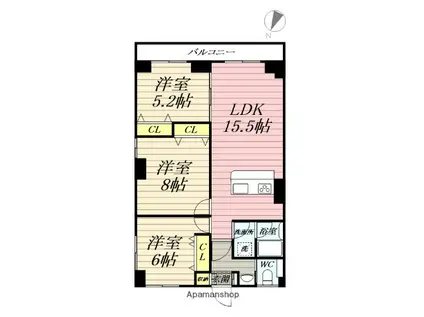 山良ビル(3LDK/3階)の間取り写真