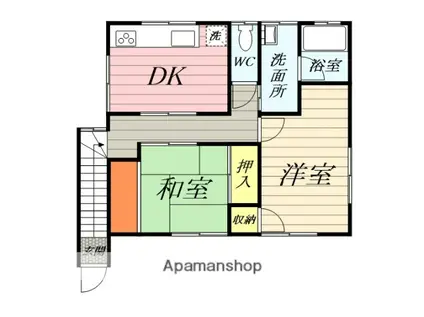 安針台テラスハウス 左(2DK)の間取り写真