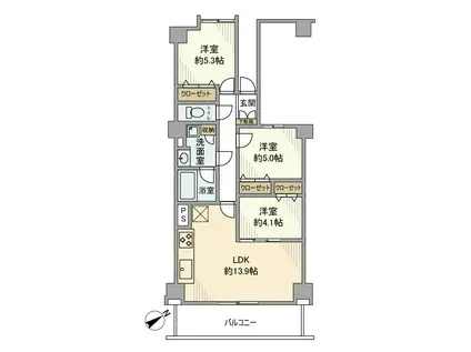 リステージ三浦海岸(3LDK/6階)の間取り写真