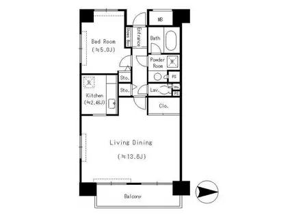 フレスコ川崎(1LDK/11階)の間取り写真