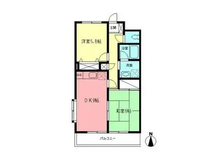 カーサ百合丘(2DK/2階)の間取り写真