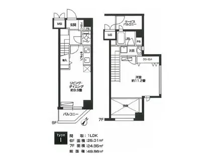 カスタリア用賀(1LDK/6階)の間取り写真