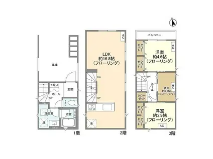 東急田園都市線 二子新地駅 徒歩10分 3階建 築4年(2SLDK)の間取り写真